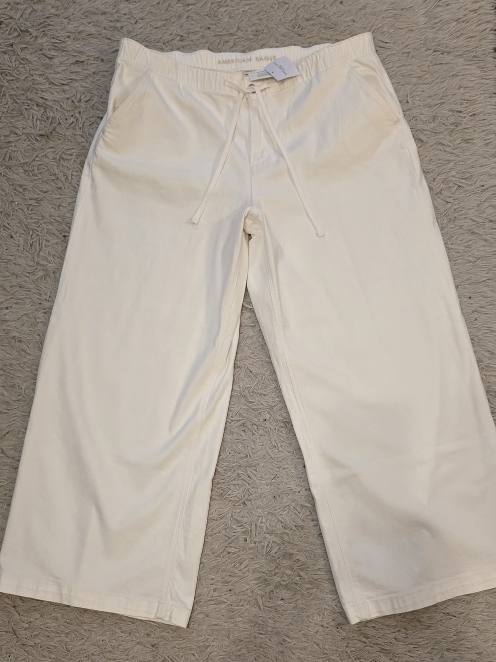 American Eagle Outfitters Cream Wide-Leg Drawstring Pants - NWT